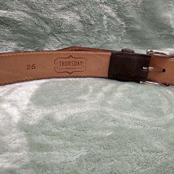THURSDAY EVERYDAY Belt Yth Sz 26 Matte Brown Suede Leather Dress Western 1 1/8”W - Picture 2 of 7